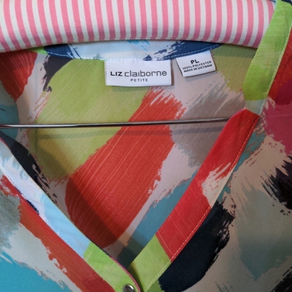 LIZ CLAIBORNE CAREER Classic Watercolor Sheer Blouse LP - Picture 9 of 16